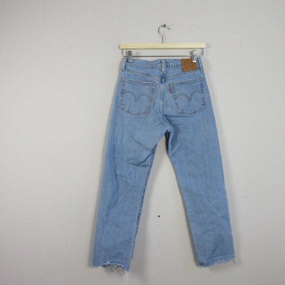 Levi's Wedgie Straight Jeans Women 26 Blue Crop Cotton Button Fly Distressed 570 - Picture 2 of 15